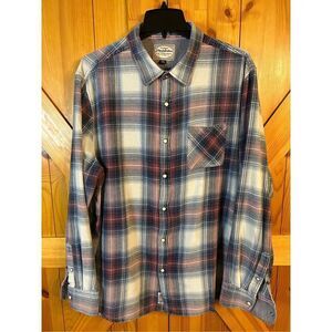 Flag & Anthem Mens Plaid Shirt Pearl Snap XXL Blue Red White Pocket (0430)